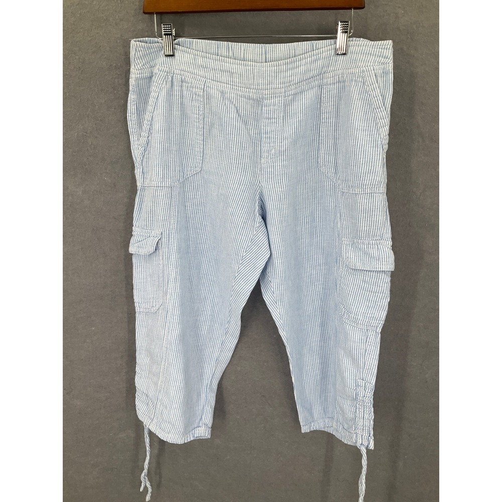 Rafaella Weekend Comfort Women's Blue Stripedโ Linen Blend Capri Pants Size 12P